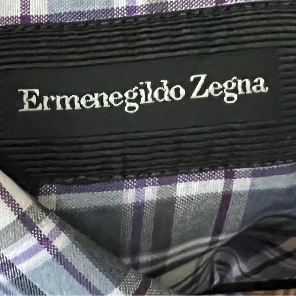 #60. Ermenegildo Zegna Gray & Purple Long Sleeved Button Shirt Med NWOT - Picture 5 of 13